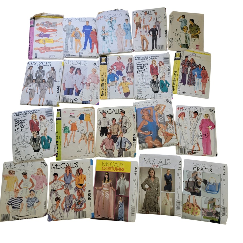Lot 20 Vintage McCalls Sewing Patterns 70s 80s 90s Mens Womens Costume